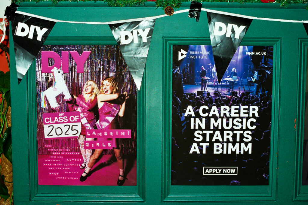 DIY magazine poster for 2025 next to BIMM Music Institute Poster